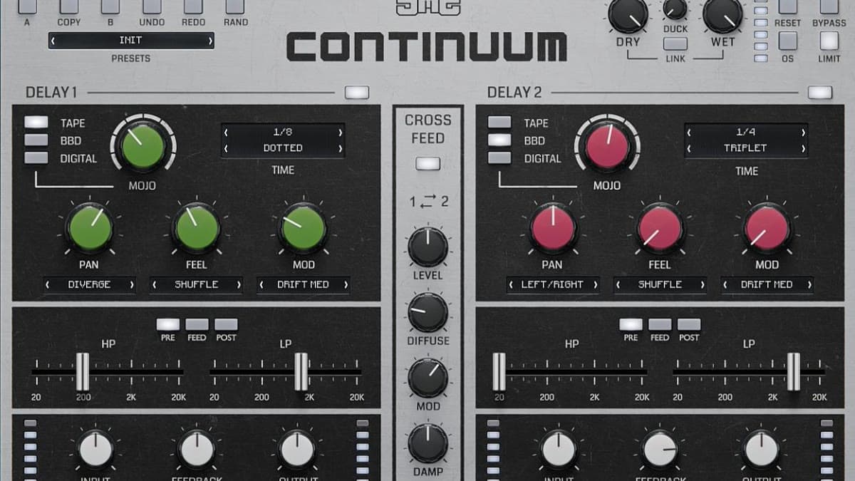 United Plugins Continuum dual-delay plugin by JMG Sound with Tape, BBD and Digital engines